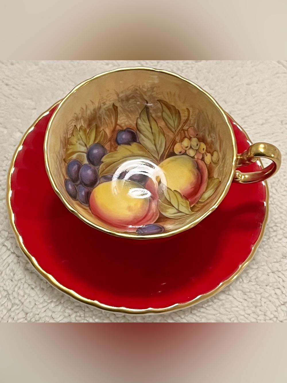 ✨Aynsley Orchard Fruit 1034 Vintage UK Fine Bone China 24K Gold Tea Cup & Saucer